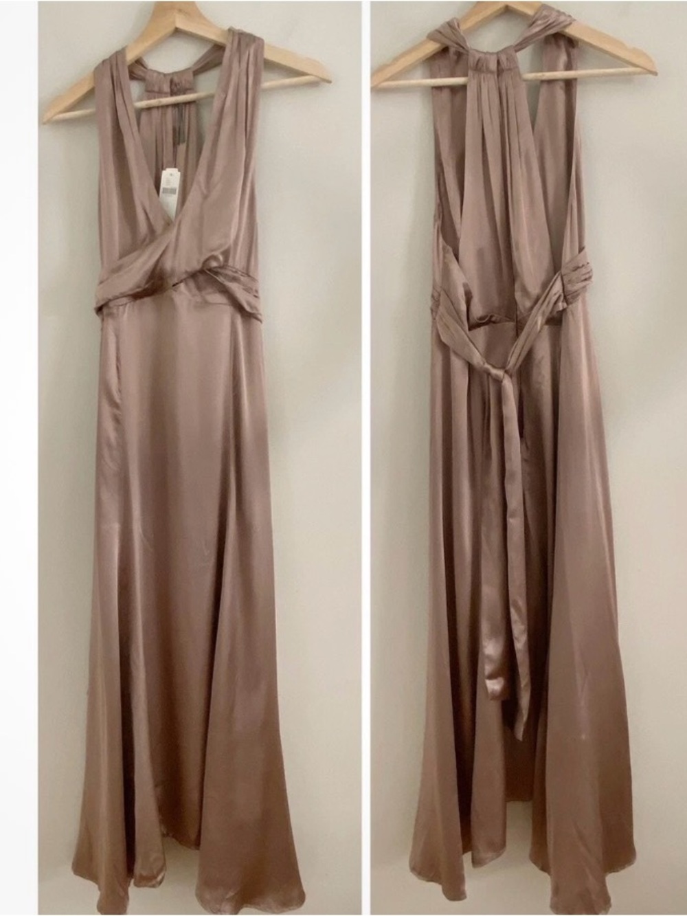 ANTHROPOLOGY silk Midi Dress in Taupe 8 new with tags - Picture 3 of 13